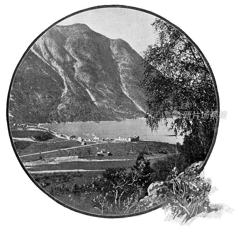 风景在松格峡湾，挪威- 19世纪